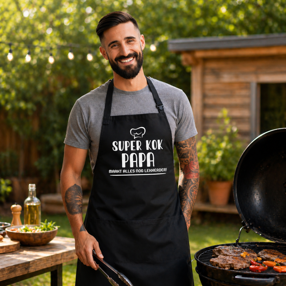 BBQ schort voor papa met tekst super kok papa