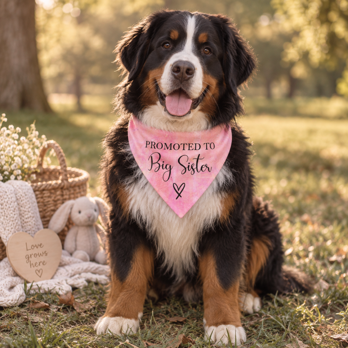 Zwangerschap bekendmaken met hond en hondenbandana