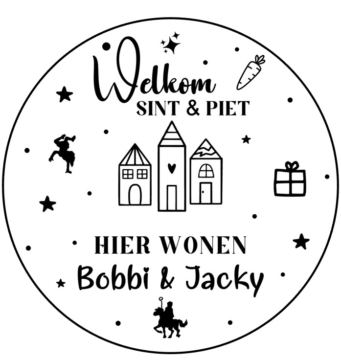 Sticker | Welkom sint & piet | Hier woont [naam]