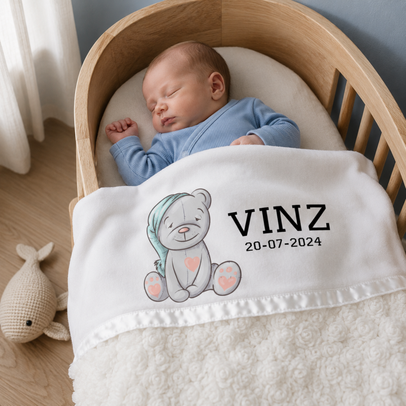Baby deken | Beer slaapmuts blauw