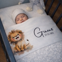Babydeken met naam en geboortedatum | Lion
