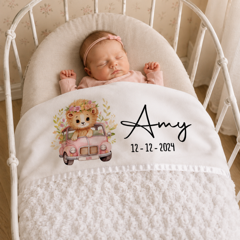 Baby deken | Lion pink car