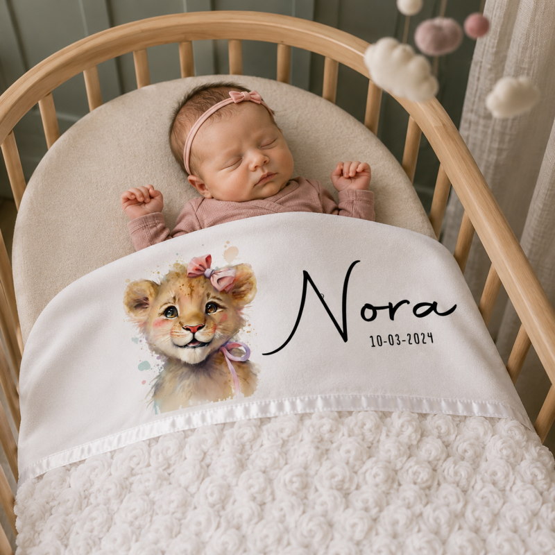 Baby deken | Lion pink ribbon