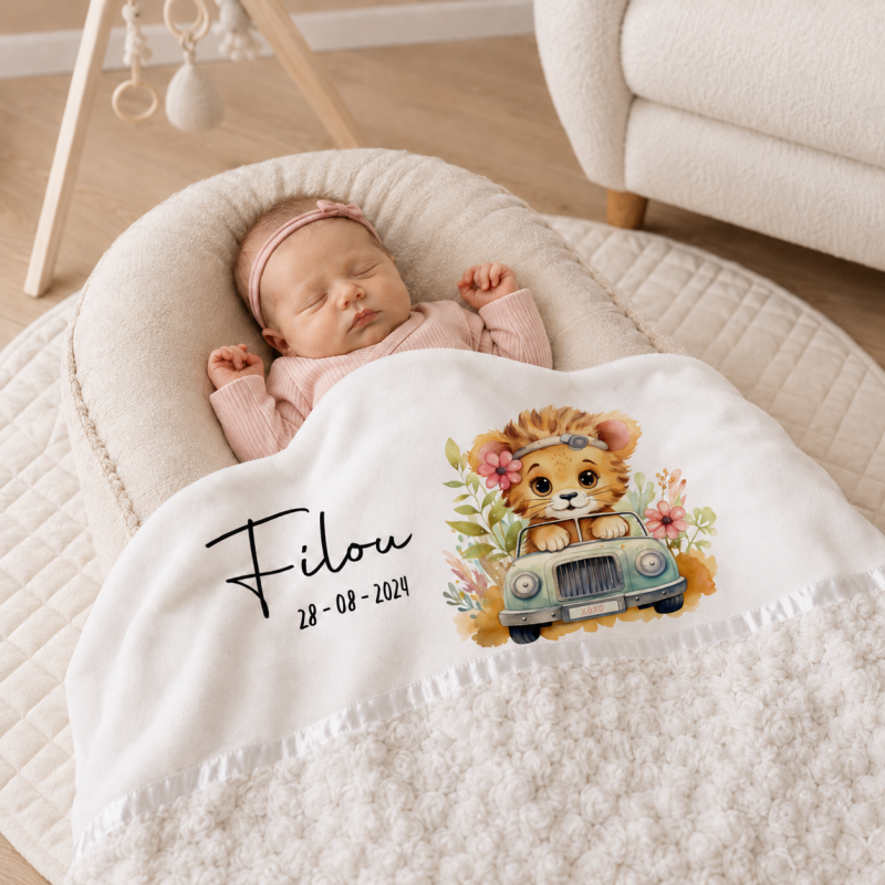 Baby deken | Cute lion green car