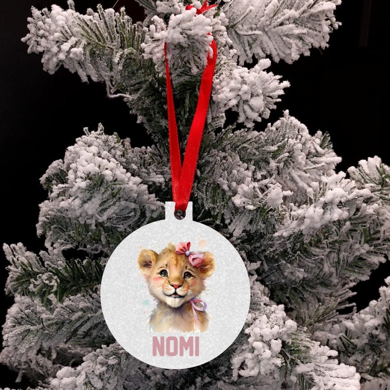 Kerstbal ornament | Lion pink ribbon + naam