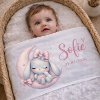 Babydeken met naam en geboortedatum | Bunny Moon
