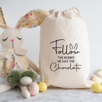 XL Paasei bewaar zakje | Follow the bunny he has the chocolate